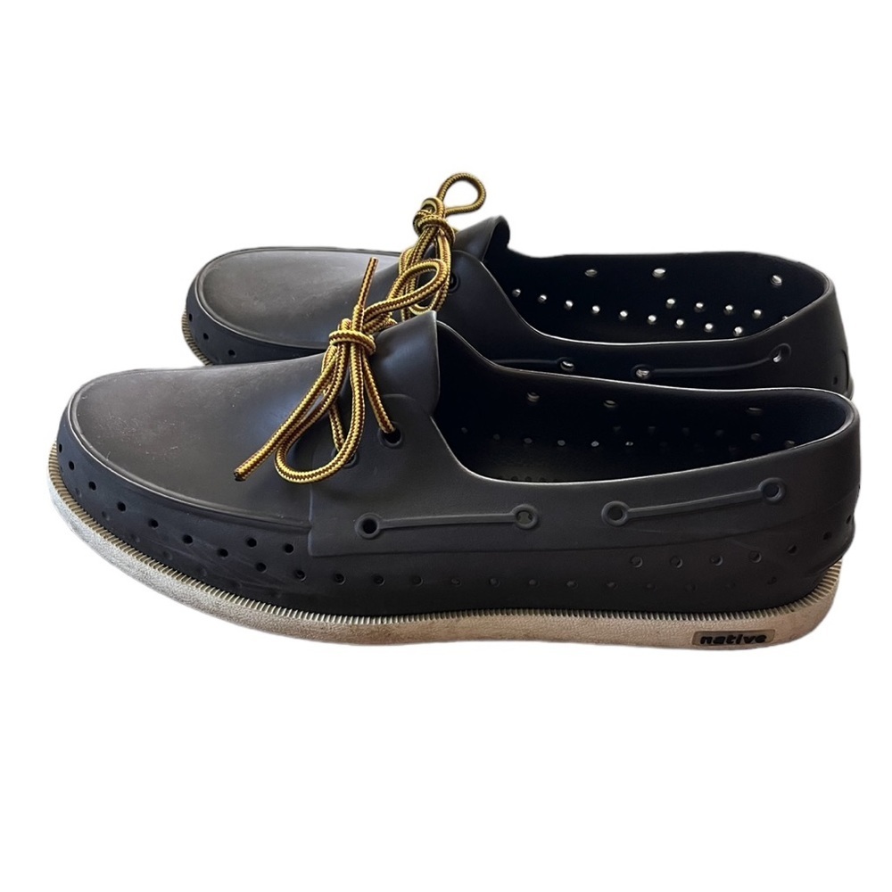 Native Mens Howard Loafer in Brown With Laces Rubber Slip On Size 12